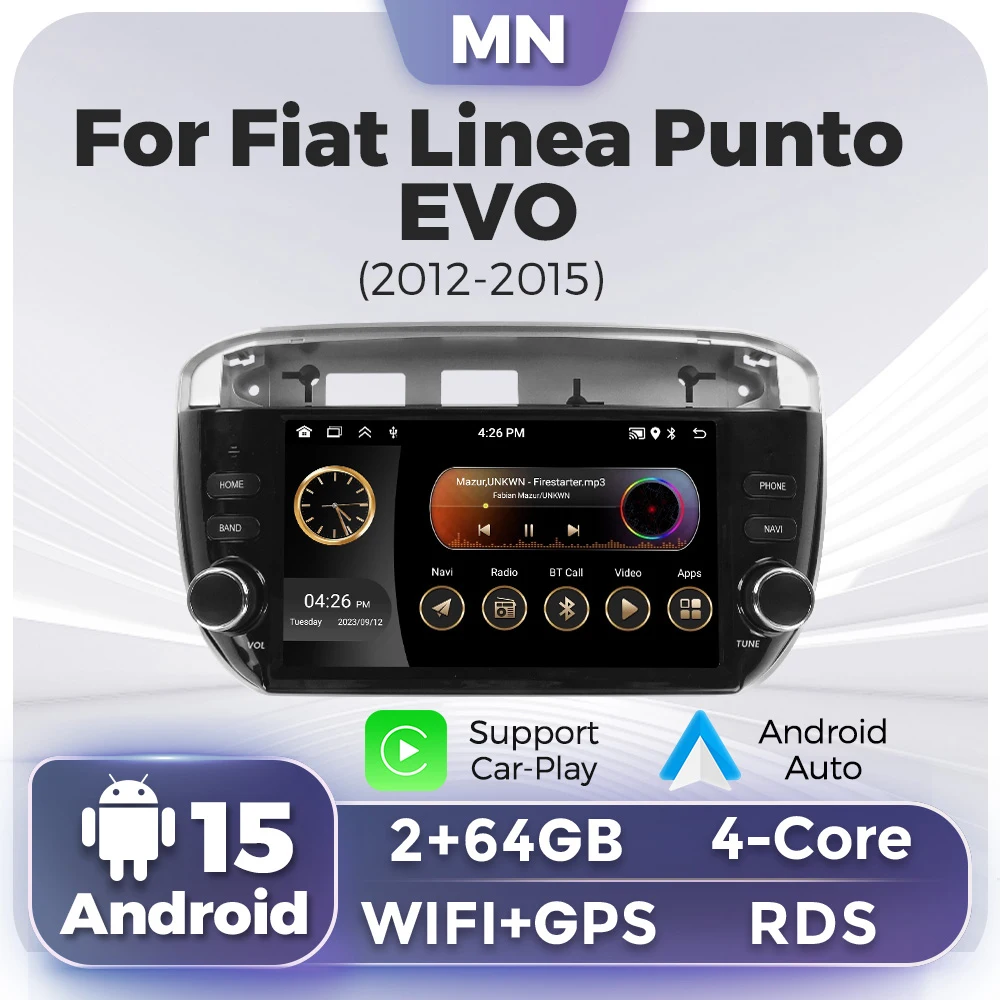 Android 15 2 Din Car Radio For Fiat Linea Punto EVO line 2012-2015 Multimedia Player GPS Navigation Intelligent car audio system