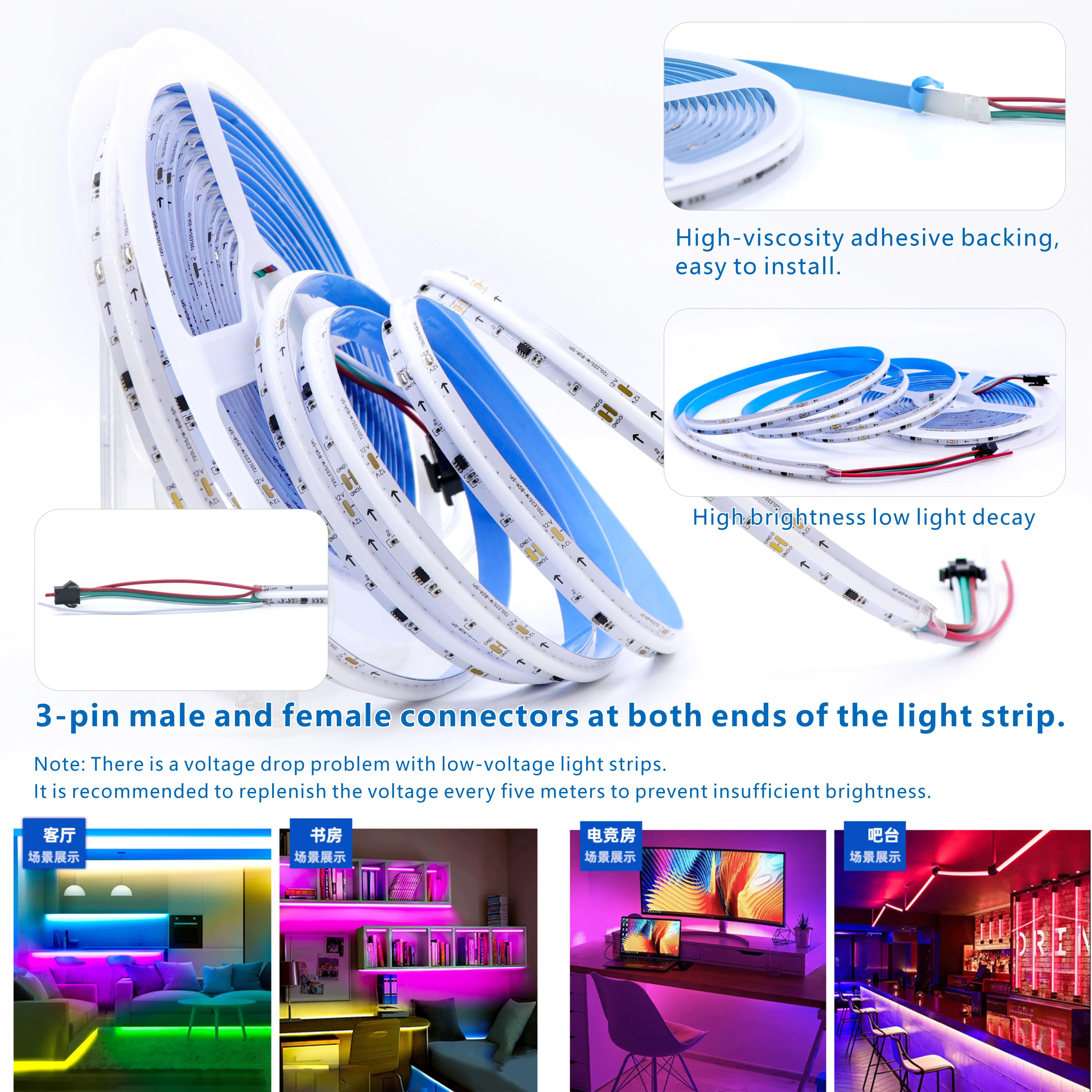 FCOB LED شرائط مصباح بكسل عنونة 576 720 المصابيح RGB حلم كامل اللون 12 مللي متر DC12V 24 فولت WS2812B أضواء COB مرنة عالية الكثافة
