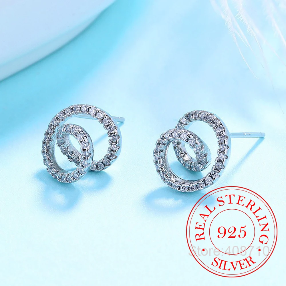 925 Sterling Silver Jewelry Luxury Crystal Rotating Thread Stud Earrings for Women Wedding Party Jewelry Friend Gift