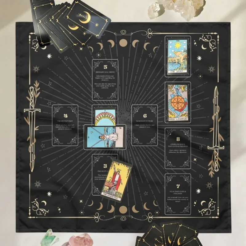 VIKAMA 7 Card Spread Tarot Card Cloth, Moon Phase Tarot Card Reading Pad, Divination Tablecloth, Home Decoration