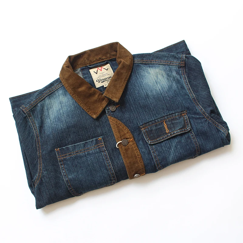 Color contrast stitching American vintage heavy jacket men multi-bag autumn May khaki cargo denim casual coat men