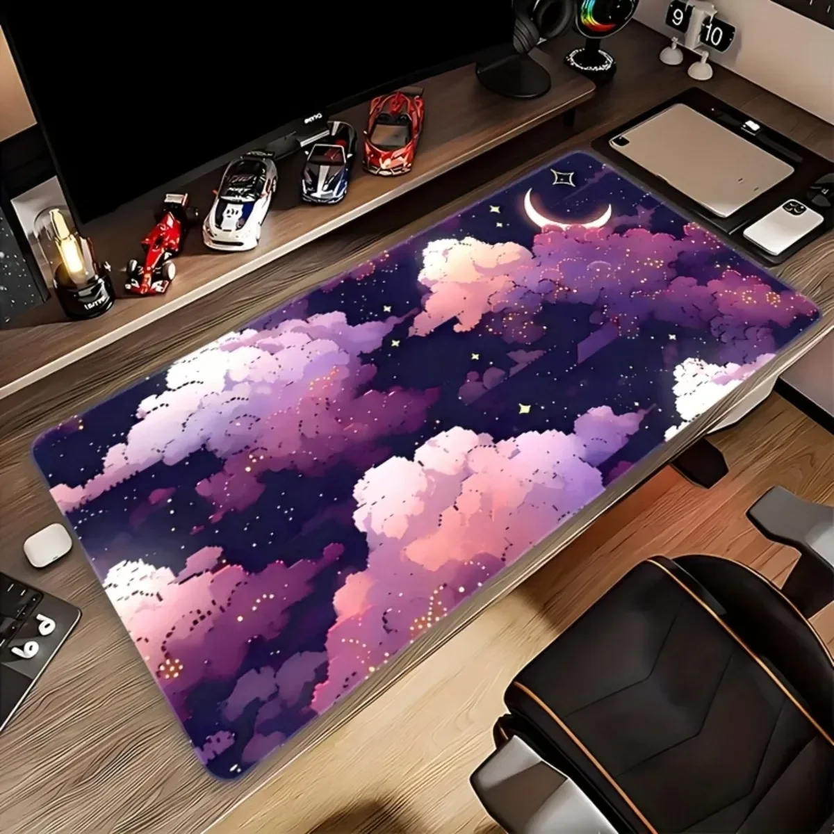 

Fantasy Sky Rubber Mouse Pad Purple Clouds & Stars Non-Slip Durable Stitched Edges Gaming Office Study Desk Mat Ideal Gift