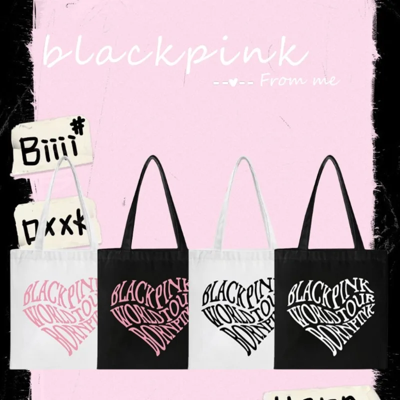 

Black Pink Anime Peripheral Printed Canvas Bag Single Shoulder Tote Bag Fashion Casual Handbag Large Capacity Daily Shopping Bag
