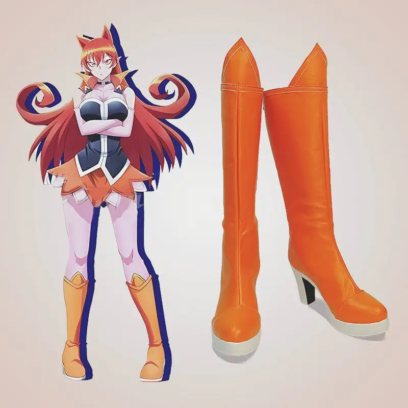 Anime Welcome to Demon School! Iruma-kun‌ Azazel Ameri Cosplay Shoes Orange Long PU Leather Boots For Halloween Carnival