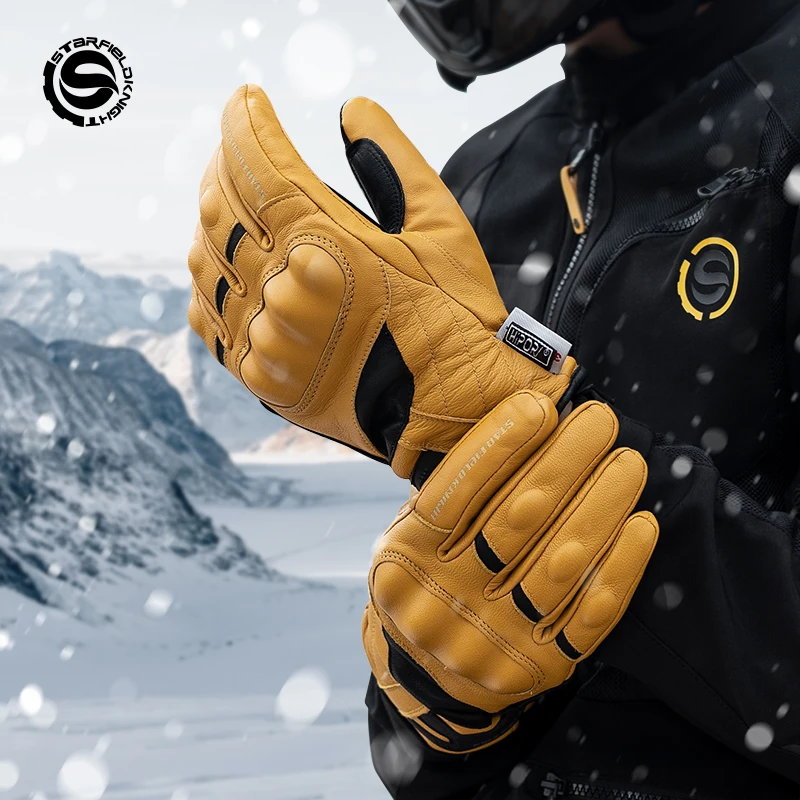 SFK Motorcyle Gloves Winter Warm Real Goatskin Leather Carbon Fiber Knuckle Protection Waterproof Wear-resistant Touch Screen