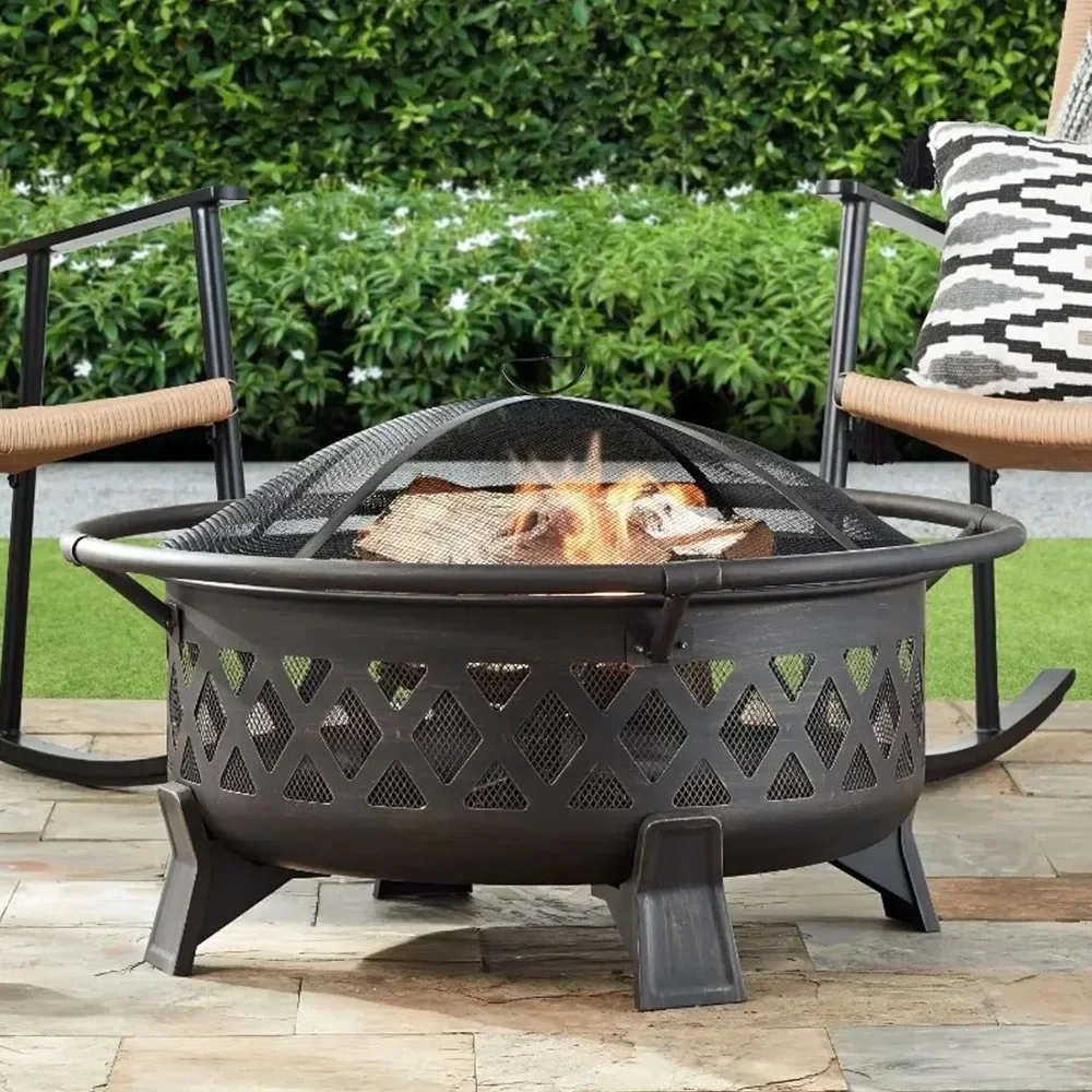 Outdoor Fire Pit with Spark Screen and Safety Ring, 35