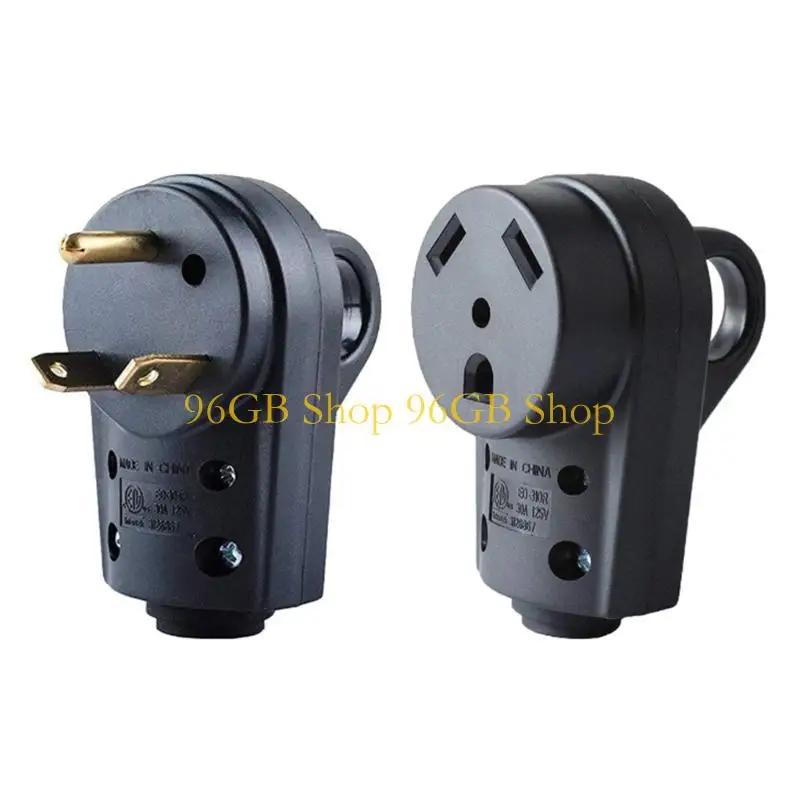 

96GB 30Amp Campers Plug Male and Female Plug Set Black Campers Plug with Handle Electrical Plug Adapter Receptacle Plug