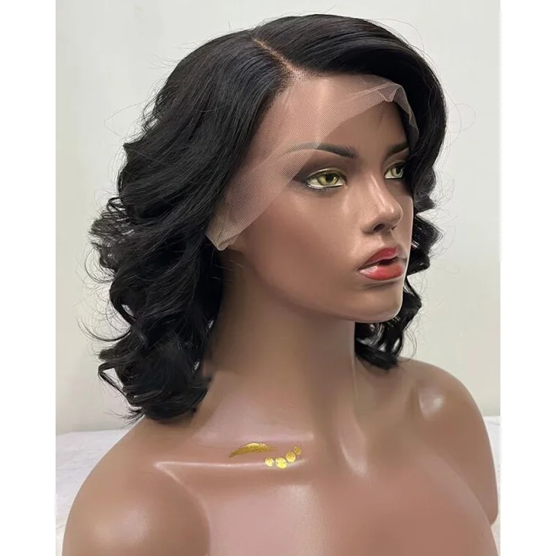 Black Curly Wigs Pre Plucked 13x4 Lace Front 100%  Hair Bob Wave Wigs