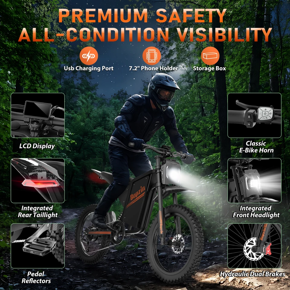 Peak 3000W 60V 35AH Electric Bike for Adults 45 MPH 25x3" Fat Tires Electric-Motorcycle Hydraulic Brakes Full Suspension image 3