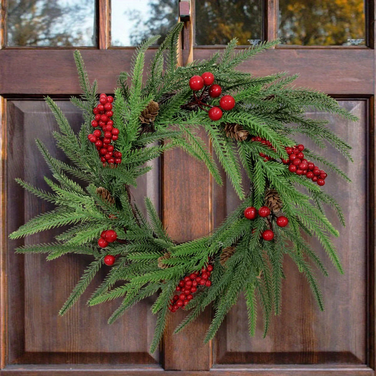 XIYA FLOWER Artificial Christmas Red Fruit Fake Pine Wreath Fake Cedar Berry Pine Branch Christmas Gift PE Material Home Deco