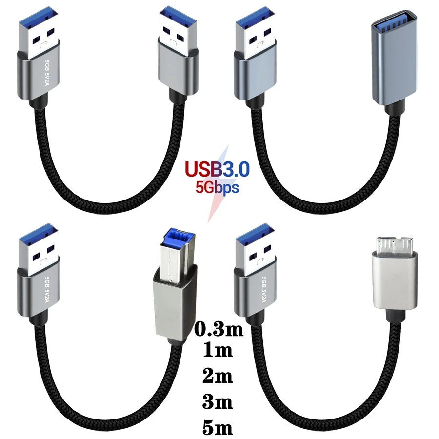 5m 2m 3m USB A Male to Female extension USB 3.0 Micro B Type B Printer Cable High-speed Square Port Data Computer Connection