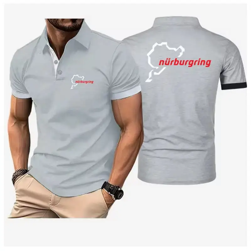 2026 The Racing Track Nurburgring Logo Print Summer Plus Size Short Sleeve Men's Polo Shirt Solid Color Casual Pullover T-shirt