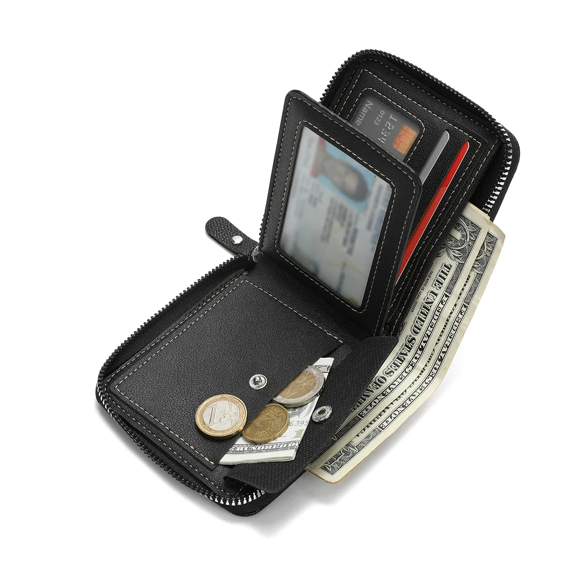 Men's Business Large-capacity Fashion Wallet, New Lychee Pattern, Multi-card Horizontal Model, Three-fold Zipper Change Bag.