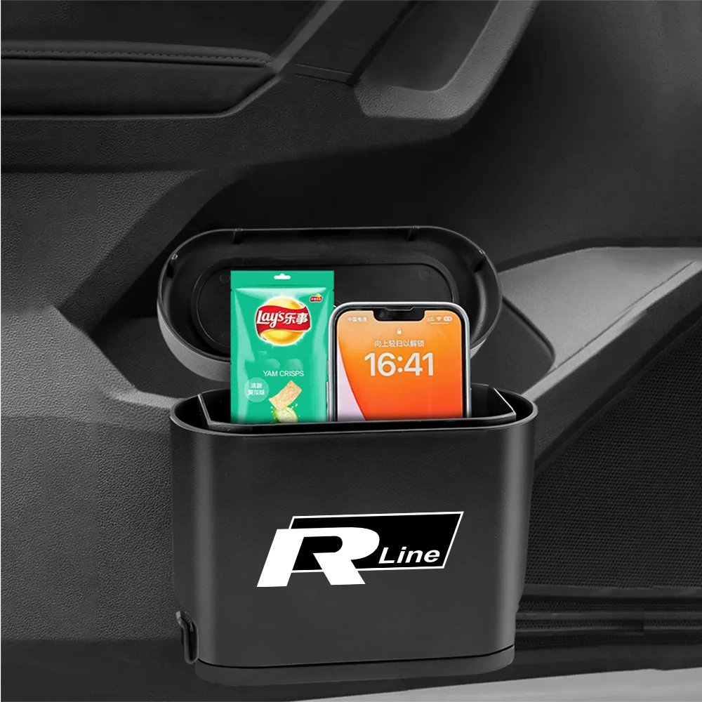 1Pcs Car Trash Can Side Door Hanging Trash Bin Storage Box For Volkswagen VW Rline Golf 5 6 7 Passat b8 Jetta Scirocco Polo Bora