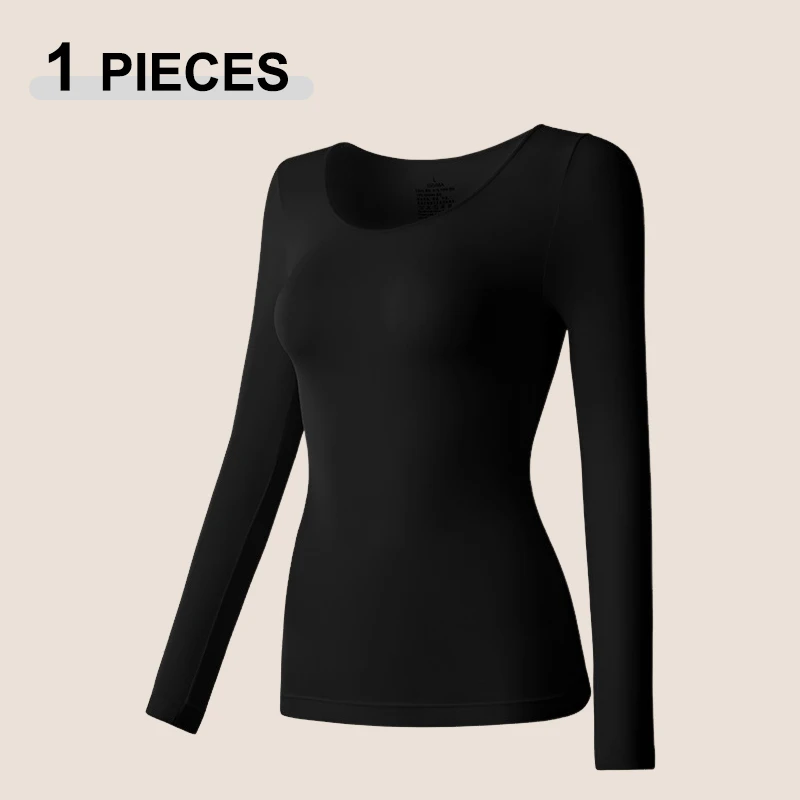 

Зимний эластичный теплый топ для женщин, однотонный тонкий ультратонкий дышащий топ с длинными рукавами, женское осеннее термобелье