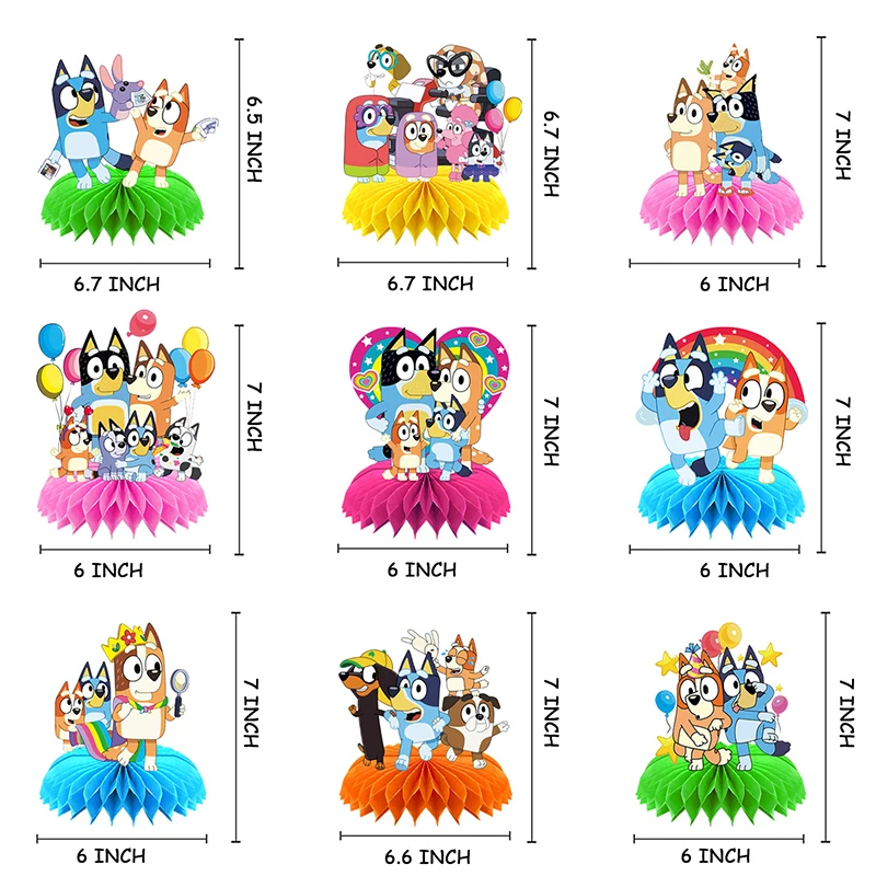 Bluey Bingo Themed Anime Figuren Dekorationen Kindergeburtstag Urlaub Party Desktop Wabenornamente
