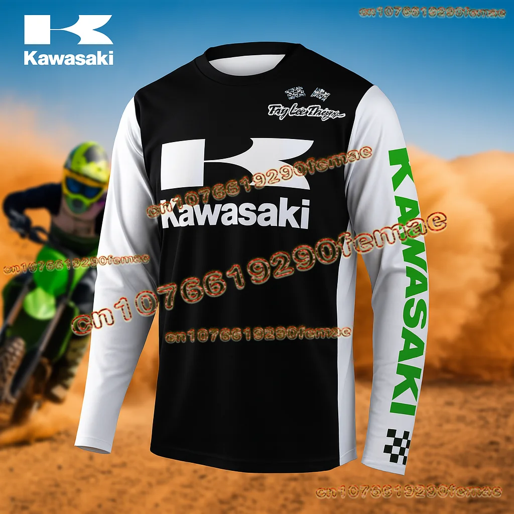 

Всесезонный мотоциклетный трикотаж Kawasaki для мужчин, быстросохнущая и дышащая рубашка с длинными рукавами для бездорожья, удобная для занятий спортом для верховой езды