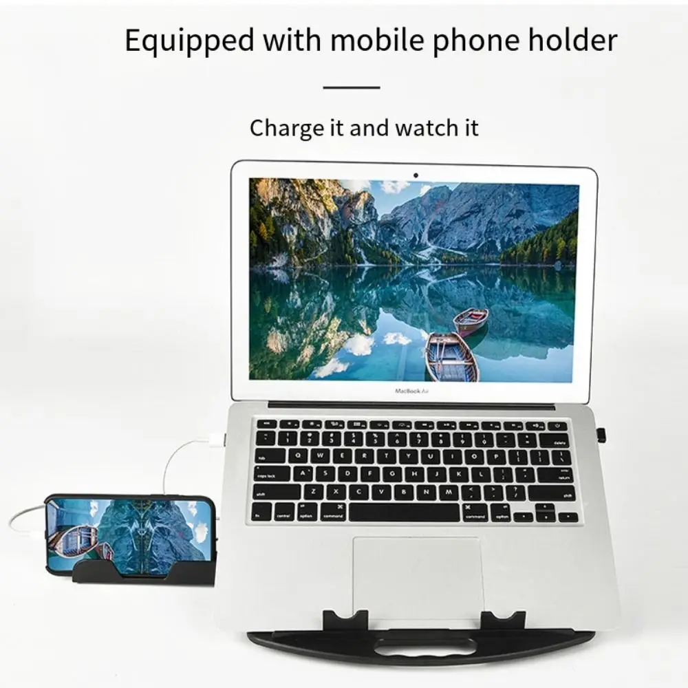 360° Rotatable Desk Laptop Stand Foldable Adjustable Hight Angles Computer Riser with Phone Holder Portable Heat-Vent