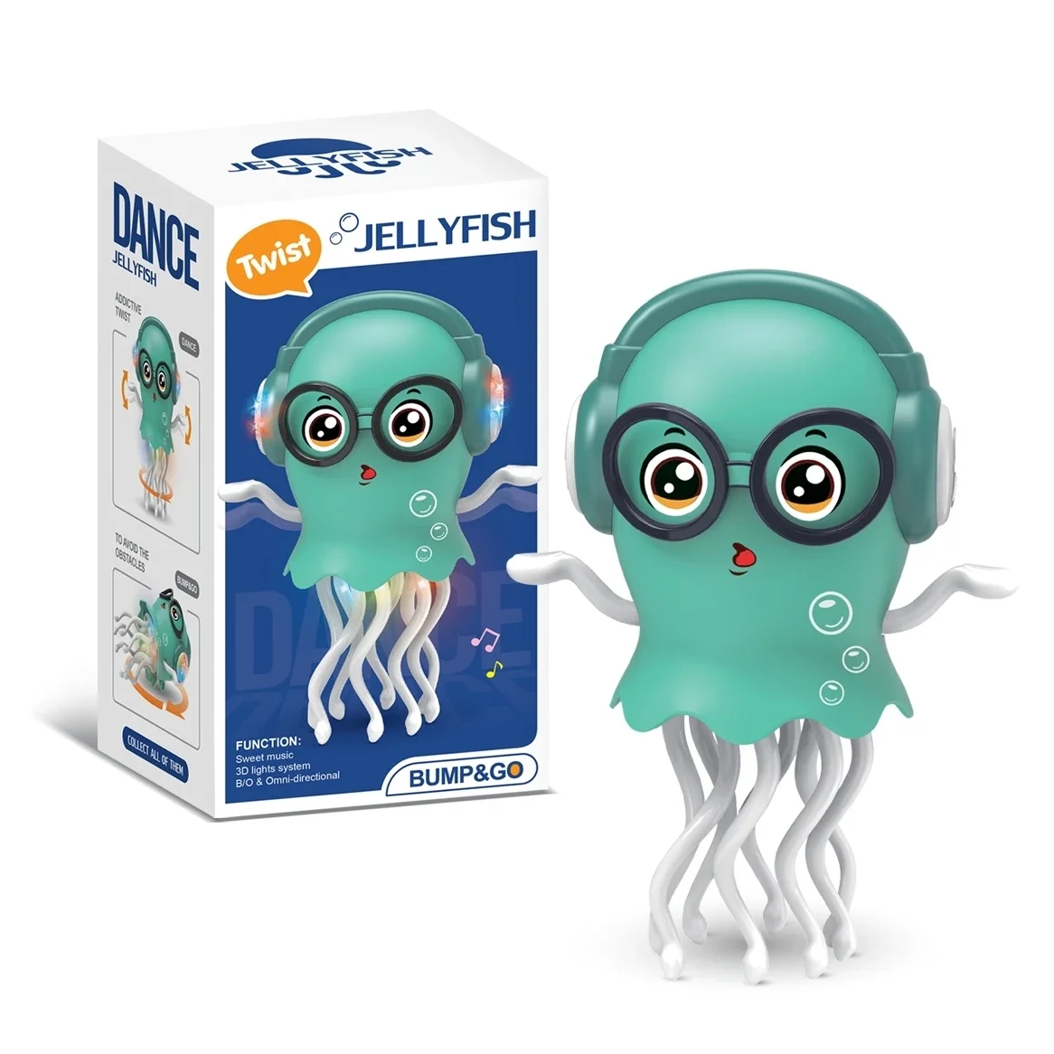 Magic Dancing Jellyfish Octopus Electric Toy, Auto Obstacle Avoidance Crawling Toy with Colorful LED Light & Music