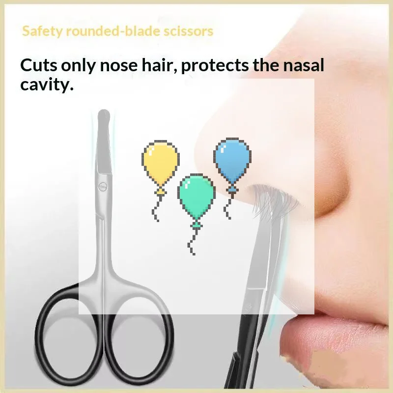 Round Tip Nose Hair Scissors Stainless Steel Safe Manual Trimming Scissors For Nose Hair Eyebrow Facial Hair Home Grooming Use