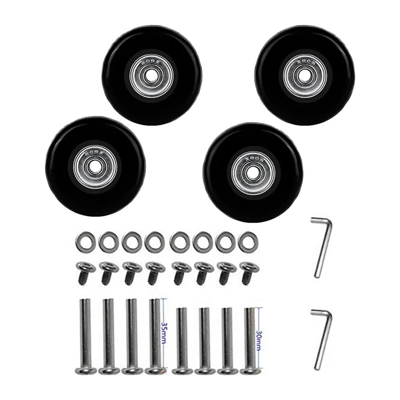 1Set Luggage Replacement Wheels 50Mm With 6Mm(0.24In) Bearings Repair Kits ABEC 608Zz Black Rubber For Suitcase And Inline Skate