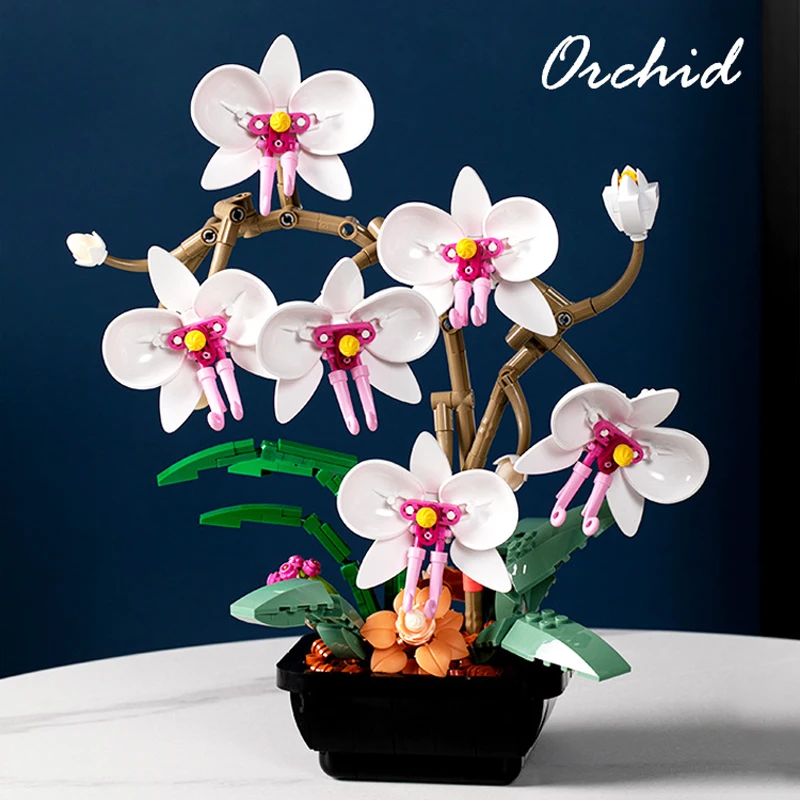 

Creative Orchid Flower Potted Building Blocks Bouquet Plant Home Decoration Assemble Bricks Toys Gifts For Children Girlfriend