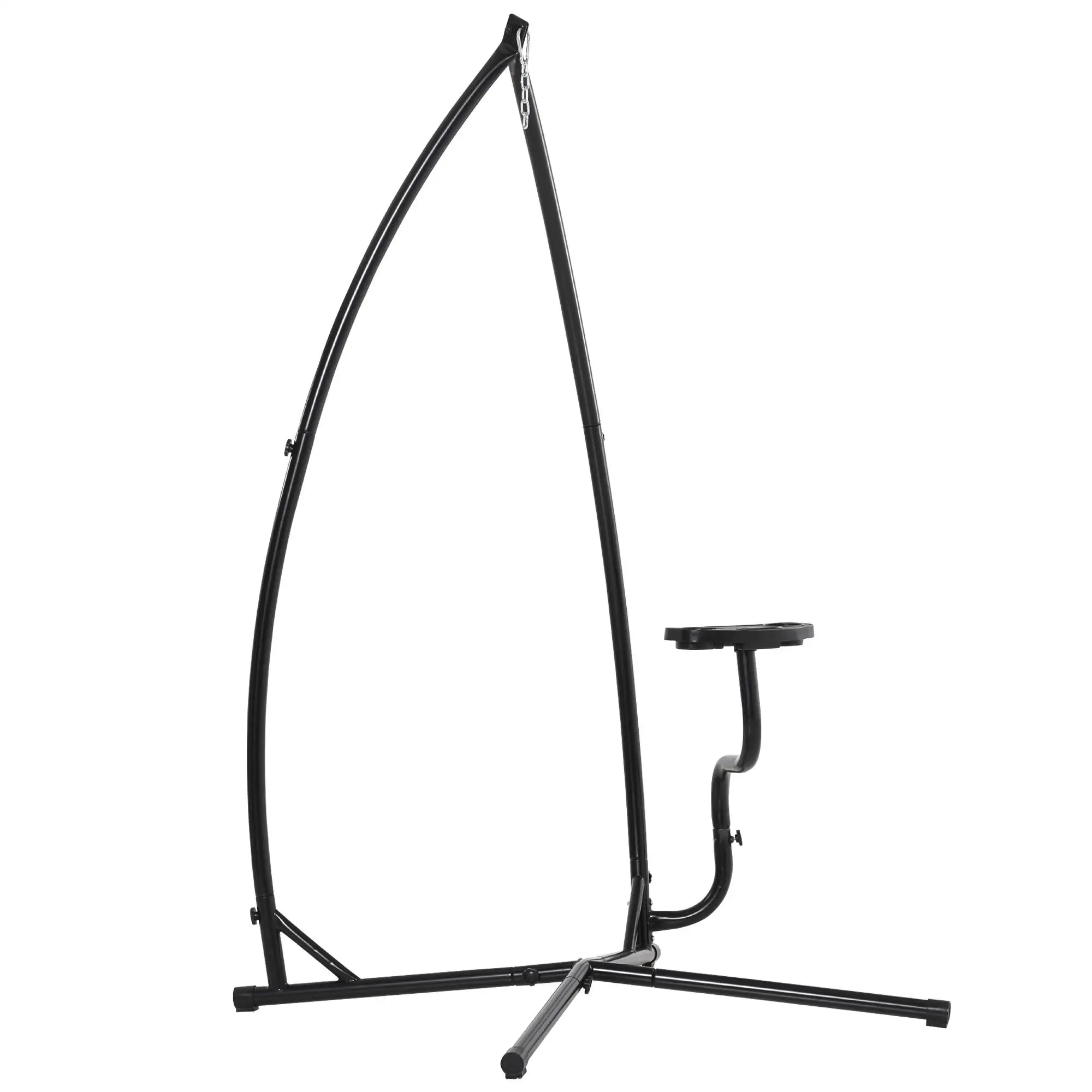 Support de chaise hamac en métal, capacité 120 kg, avec plateau et colliers de suspension, base en X en forme de C pour intérieur, extérieur, balcon et jardin