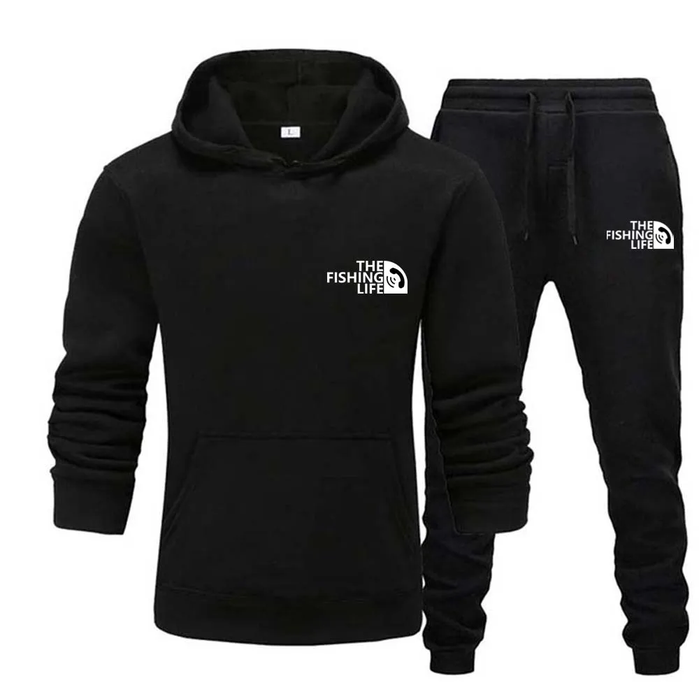 Men's Autumn and Winter Pattern Casual Two-Piece Set Hooded Sweatshirt and Pants with Pockets Regular Fit Outdoor Sport Suit