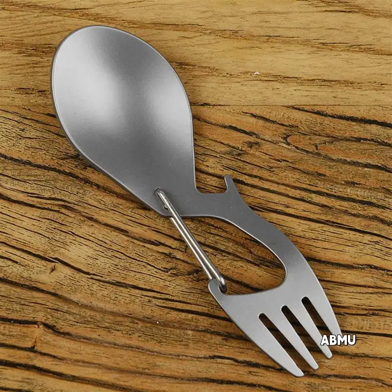 

5X 3 In 1 Picnic Titanium Spoon Tableware Titanium Fork Ultralight Pure Titanium Or Stainless Steel Spork Titanium