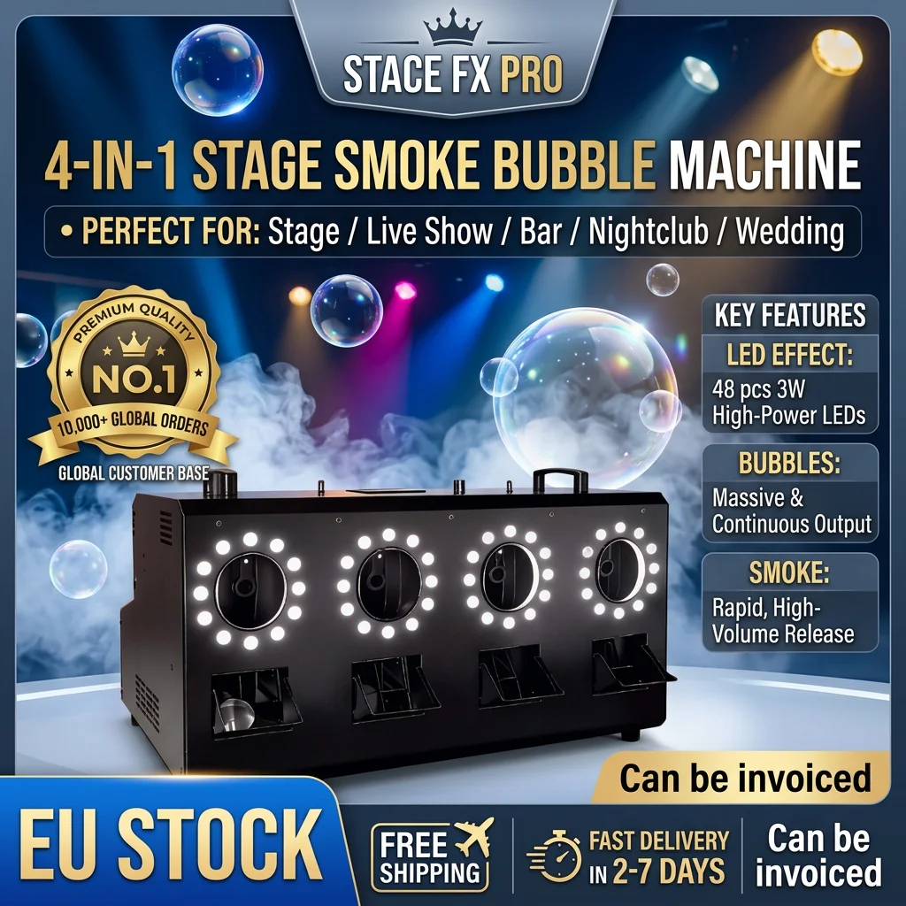 Machine à fumée et bulles 3-en-1 3000W avec éclairage LED RGBW 48x3W, contrôle DMX512 8 canaux, effet de scène pour mariage, DJ, fête, concert, événement