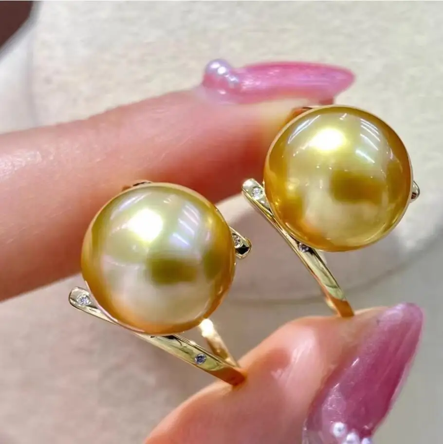 elegant 10-11mm south sea round gold pearl ring 925s