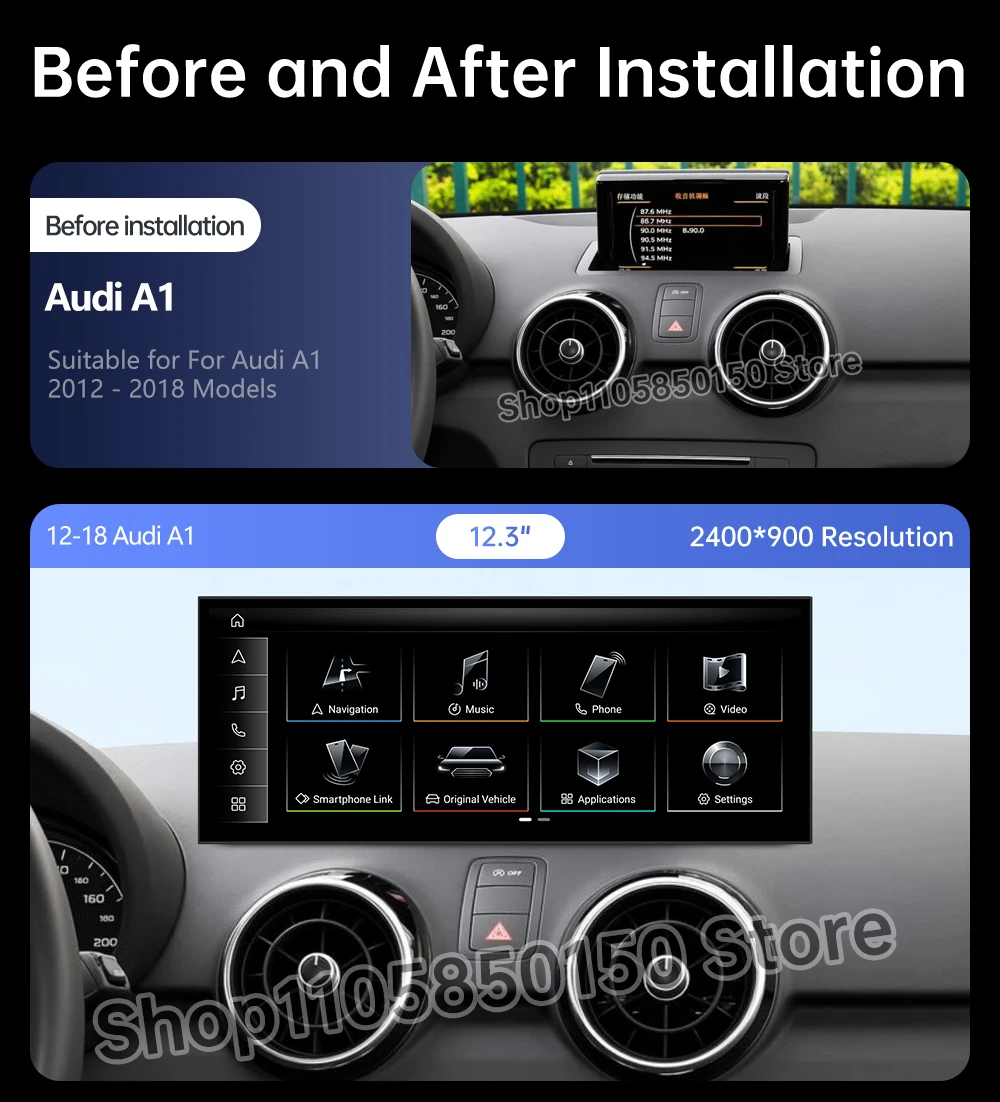 Android 16 Car Radio Multimedia Player for Audi A1 2012 2018 Wireless CarPlay 4G WiFi GPS Navigation DSP QLED Screen Bluetooth