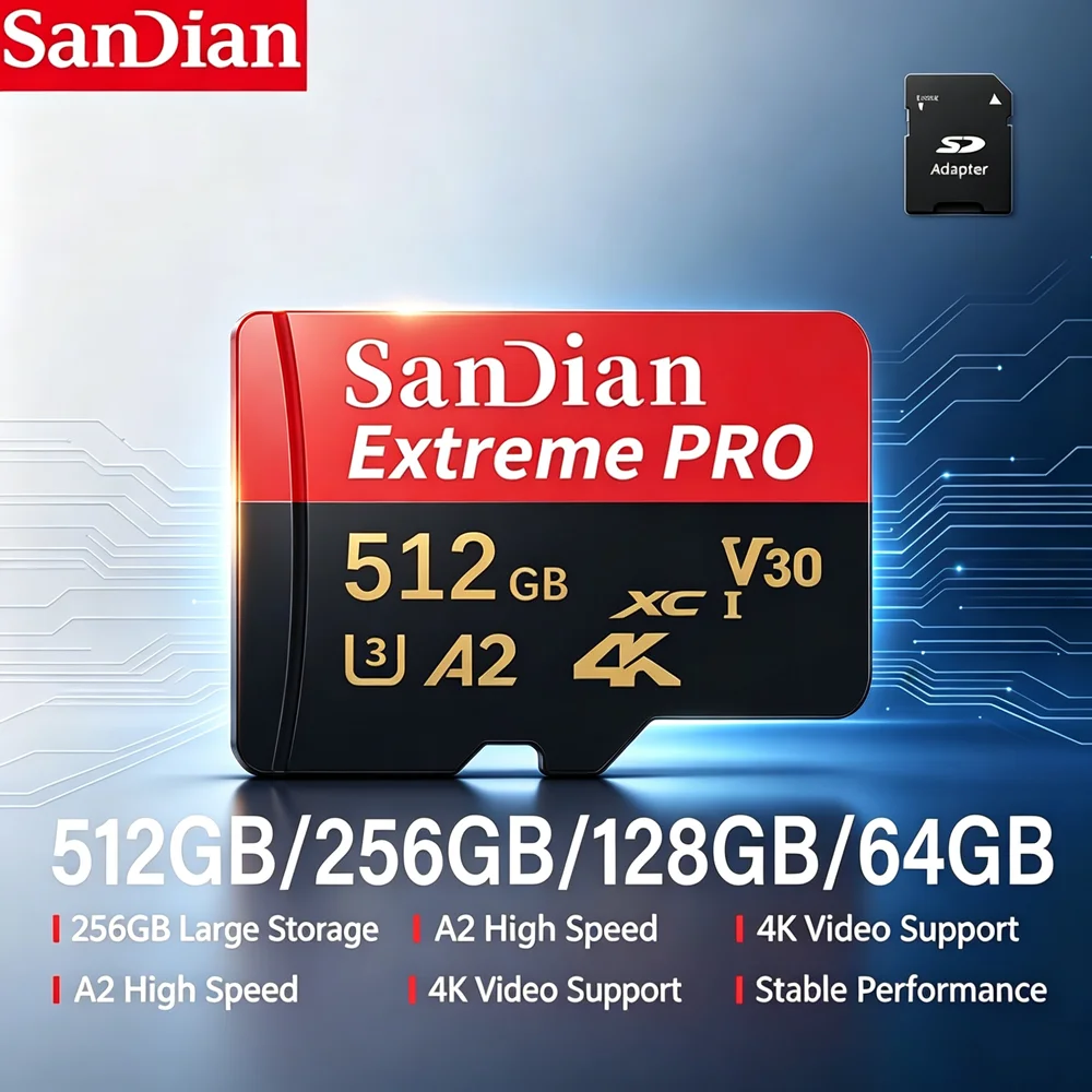 512GB 128GB 64GB Extreme micro SD UHS-I Memory Card with Adapter - up to 190MB/s A2 U3 V30 4K Video for Action Cams & Drones