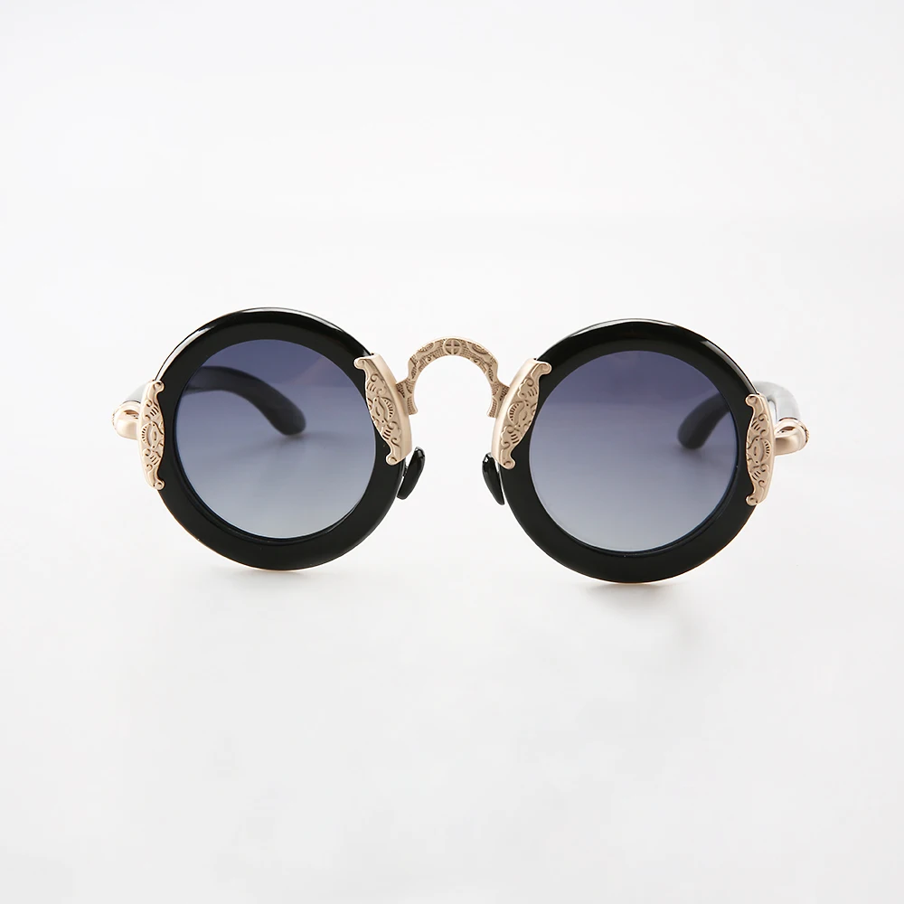 Fashion metal carved round frame women's sunglasses leisure vacation women's sunglasses natural horn custom