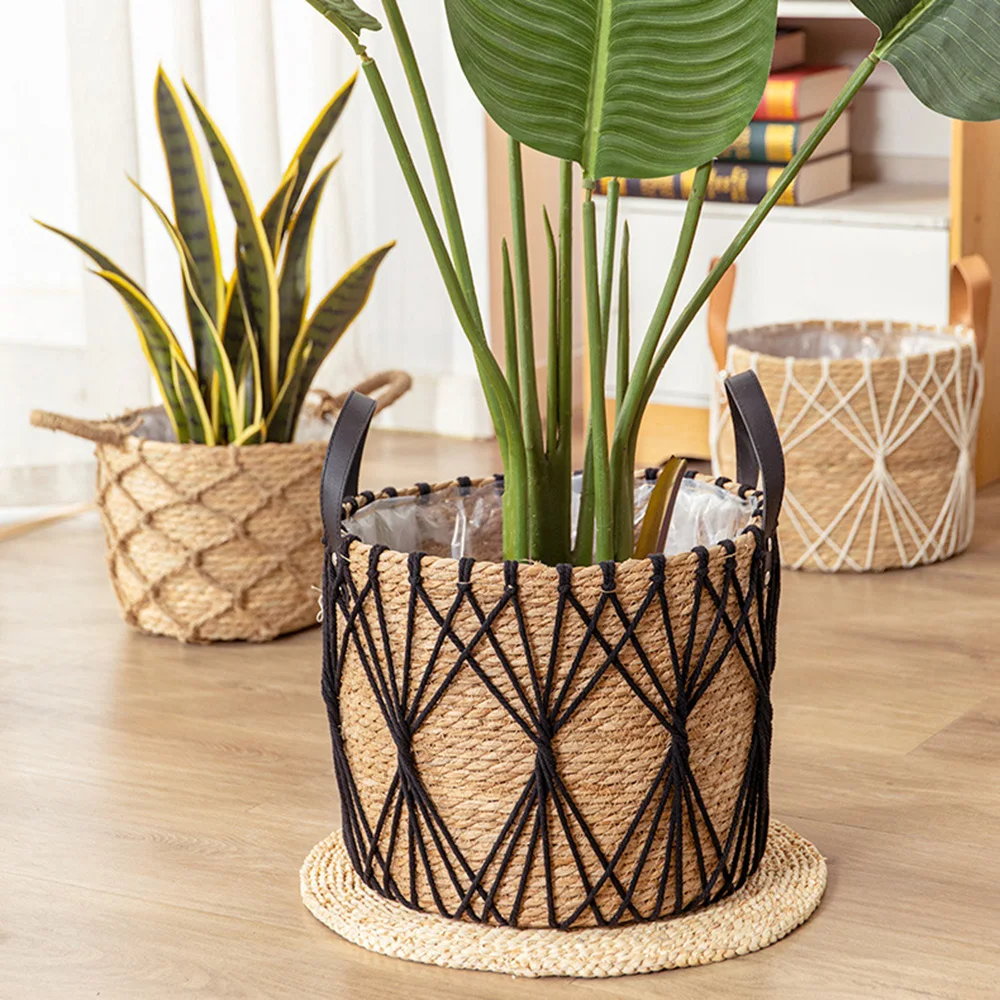 Rattan Storage Basket Living Room Flower Pot Home Decor Durable Net Pocket Pot Outdoor lawn decoration