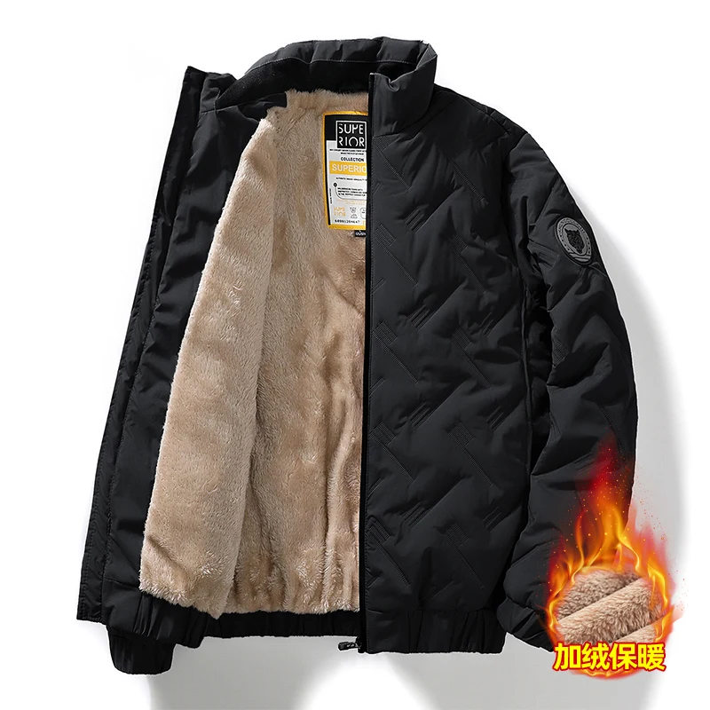 

Autumn and Winter Fashion Plus Velvet Stand Up Collar Cotton Coat, Men's Warm Business Casual Plus Large Windproof Cotton Coat