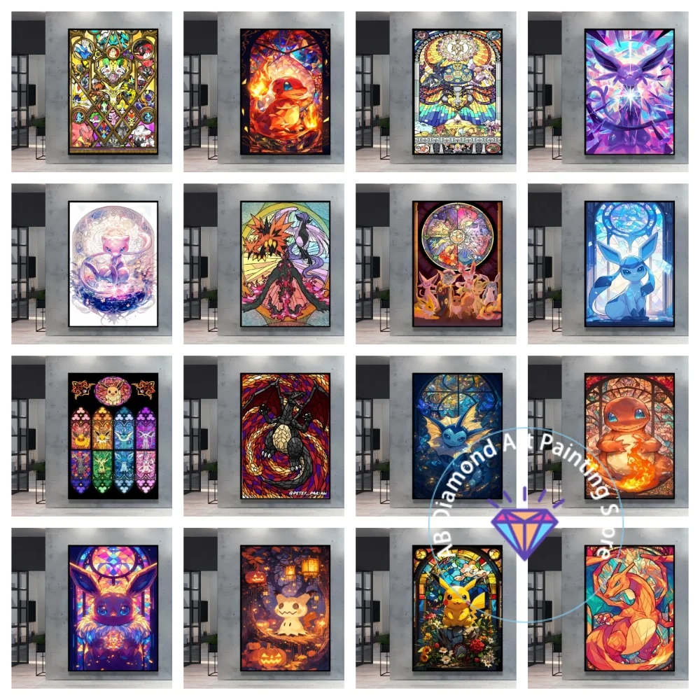 

Pikachu Stained Glass Style Pokemon Square Round AB Diamond Painting Kit 5D DIY Cross Stitch Handmade Art Crafts Home Decor Gift