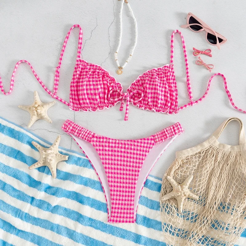 

Сексуальные розовые купальники 2026: женские пляжные купальники пуш-ап, бразильские бикини для бассейна