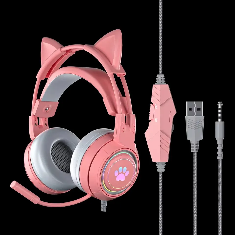 

pink Gaming Headset for PC/PS4/PS5/Laptop 3.5mm Noise Reduction with Mic Noise Cancelling LED Light for Girls Women