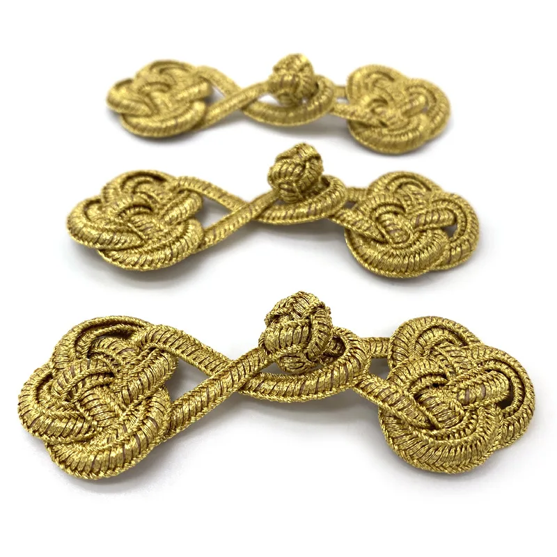 10 Pairs Gold Chinese Handmade Cheongsam Buttons Knot Fastener Closures DIY