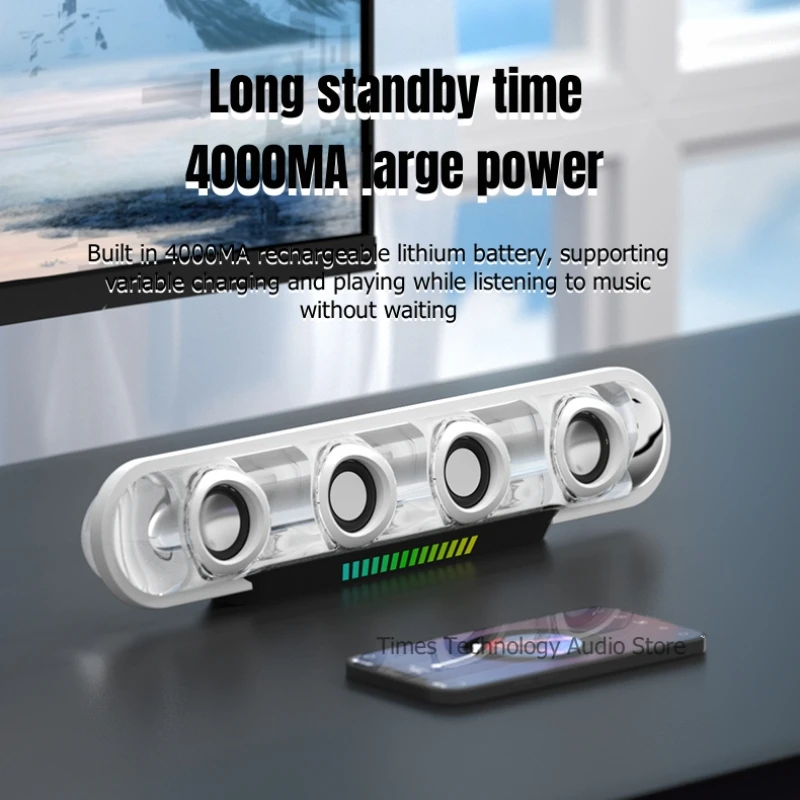 SOAIY New Crystal Transparent Esports Boombox Portable Desktop Computer Sound Long Strip Multimedia Wireless Bluetooth Speakers