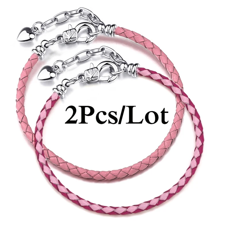 2Pcs/Lot High Quality Lbster Clasp Leather Chain Charms Bracelets Fit DIY Beads Bracelet Pulsera Jewelry Gift For Women Men Girl