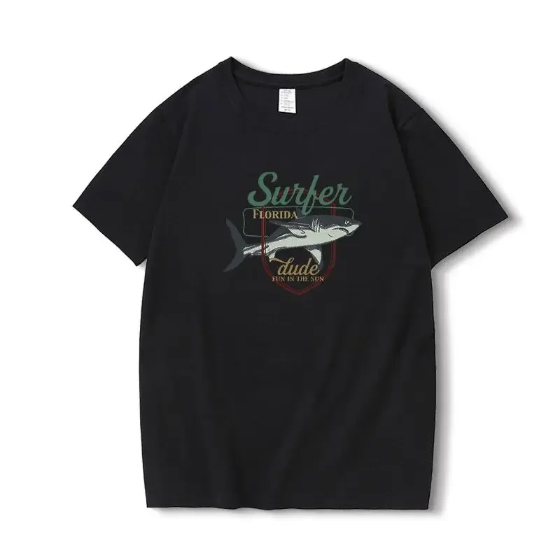 

Summer New Fishing Clothes Short Sleeve Men and Women Retro Shark T-shirt