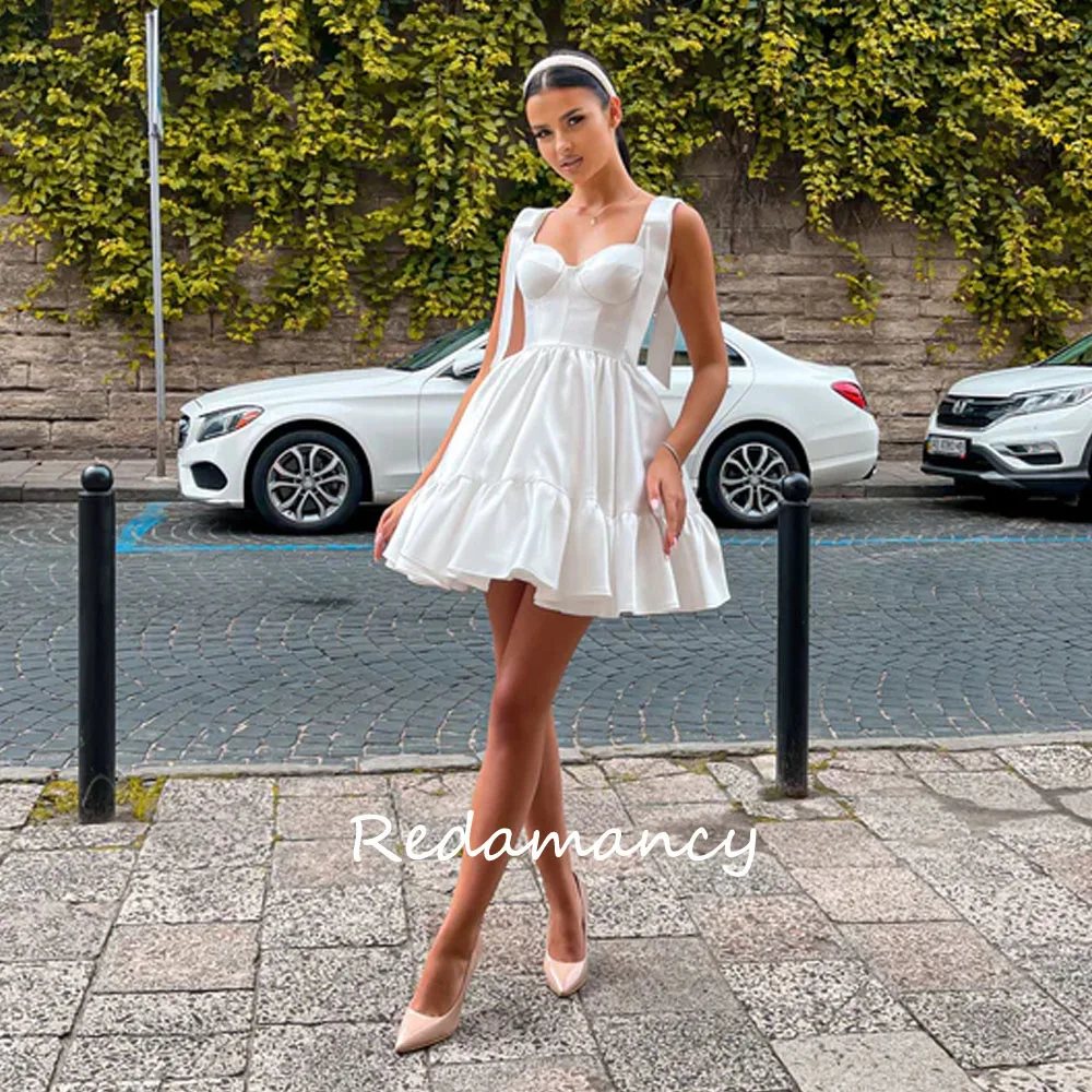 Redamancy White Sweetheart Satin A-LINE Homecoming Dresses 2024 Backless Slim Above Knee vestidos de novia Party Dress