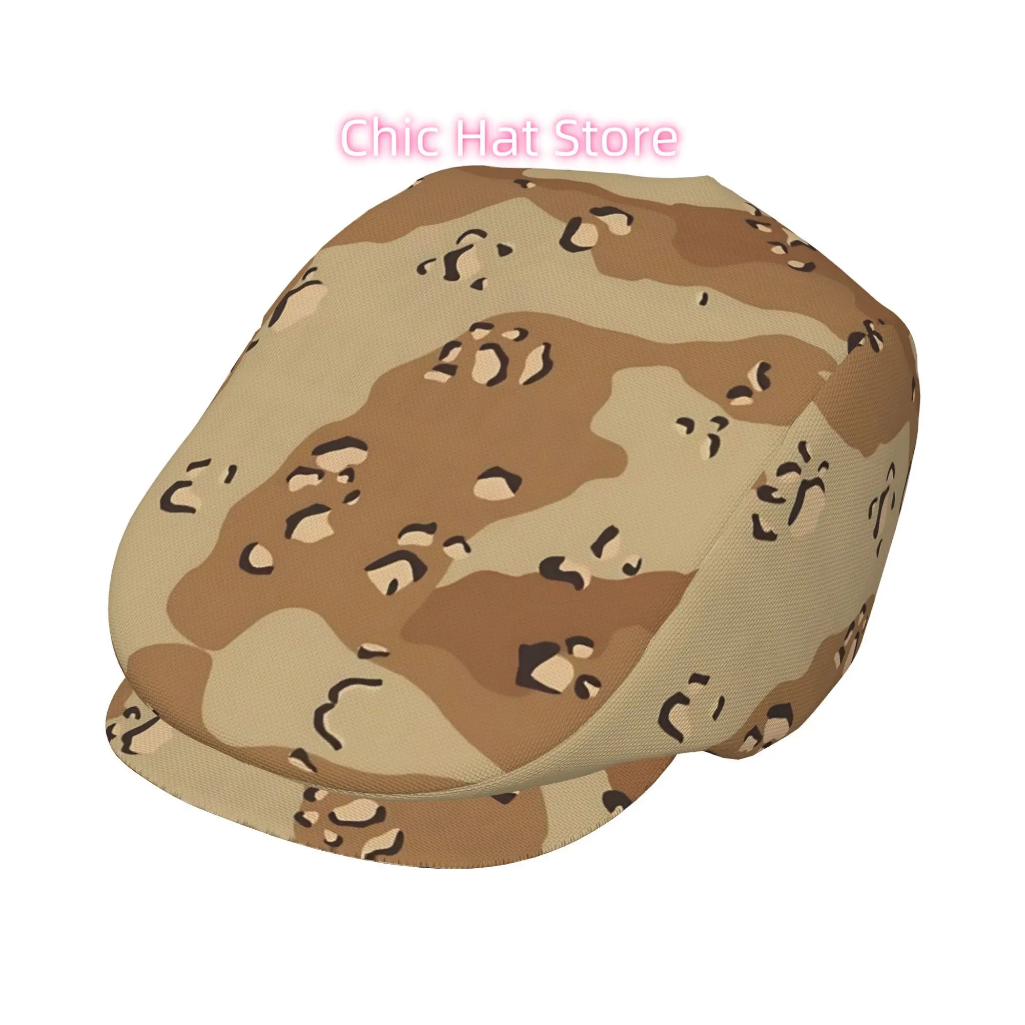 1pc Earth Tone Camouflage All-Over Print Flat-Top Hat for Men And Women, Newsboy Cap, Beret, Irish Hat, Driver Cap, Retro Hat, P