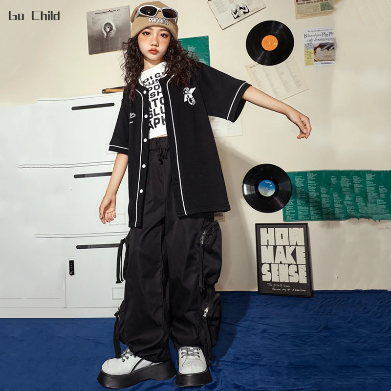 

Hip Hop Girls Loose Baseball Jacket Tank Top Cargo Pants Boys Streetwear Street Dance Coat Child Jazz Clothes Sets Kids Costumes