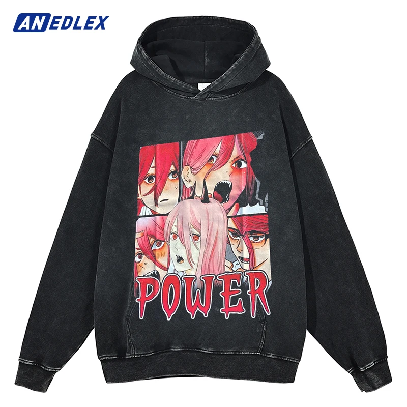 

Hip Hop Harajuku Streetwear Hoodie Sweatshirt Japanese Anime Graphic Hoodie Cotton Men Oversized Washed Black Hooded Pullover
