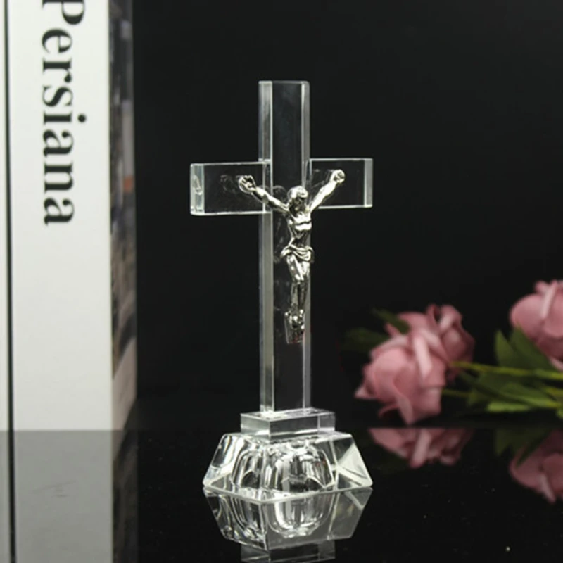 Cristal Iglesia reliquias Jesús en el soporte para pared Cruz crucifijo