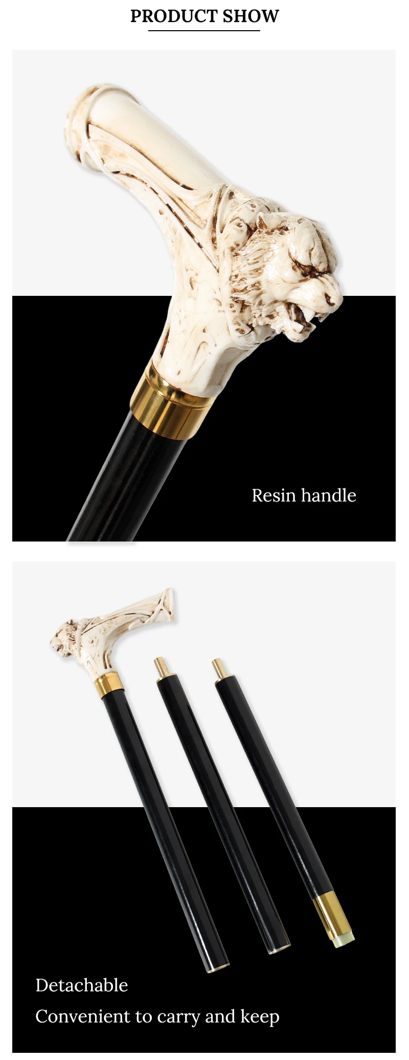 92cm Tiger-Head With Luxury Pattern Handle Black Stick Men German Beech Wooden Walking Stick Women Fashionable Decorative Canes