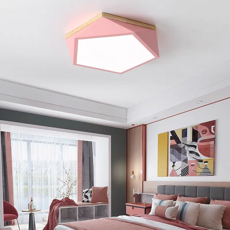 Geometric Diamond Macaron Color Iron Ceiling Lamp Green Gray White Black Wood Light Bedroom Restaurant Hotel Dinning Room